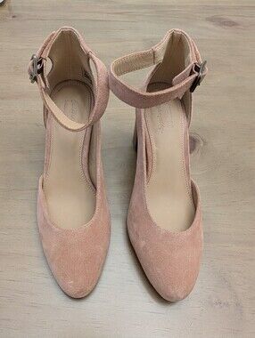Soludos Blush Suede Ankle-Strap Block Heels